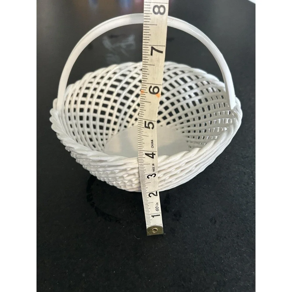 Vintage Portuguese white ceramic lattice basket